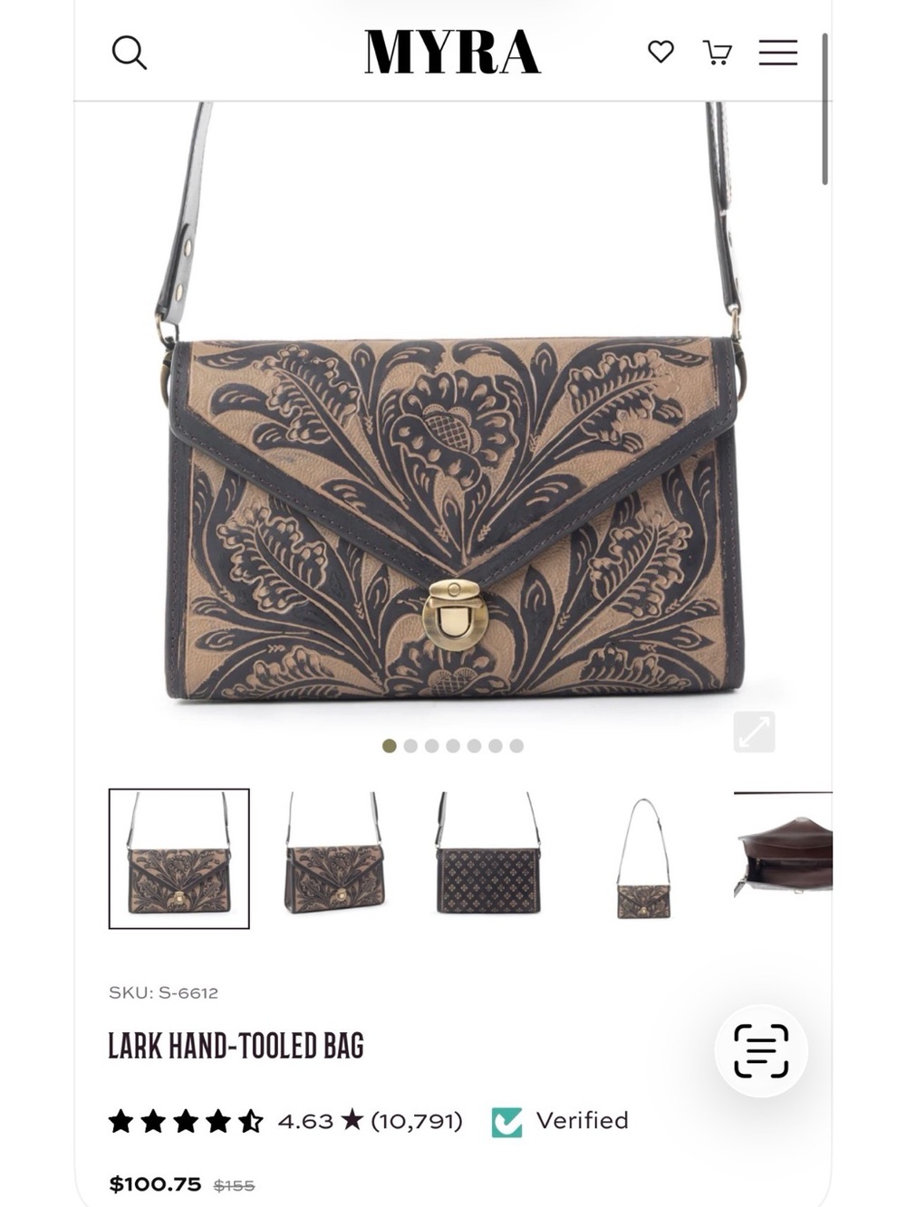 Myra Bag Brown & Black Hand-Tooled Floral Crossbody